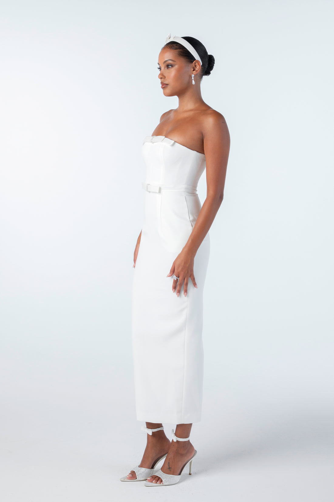 Nana Jacqueline Demi Bow Midi Dress (White)