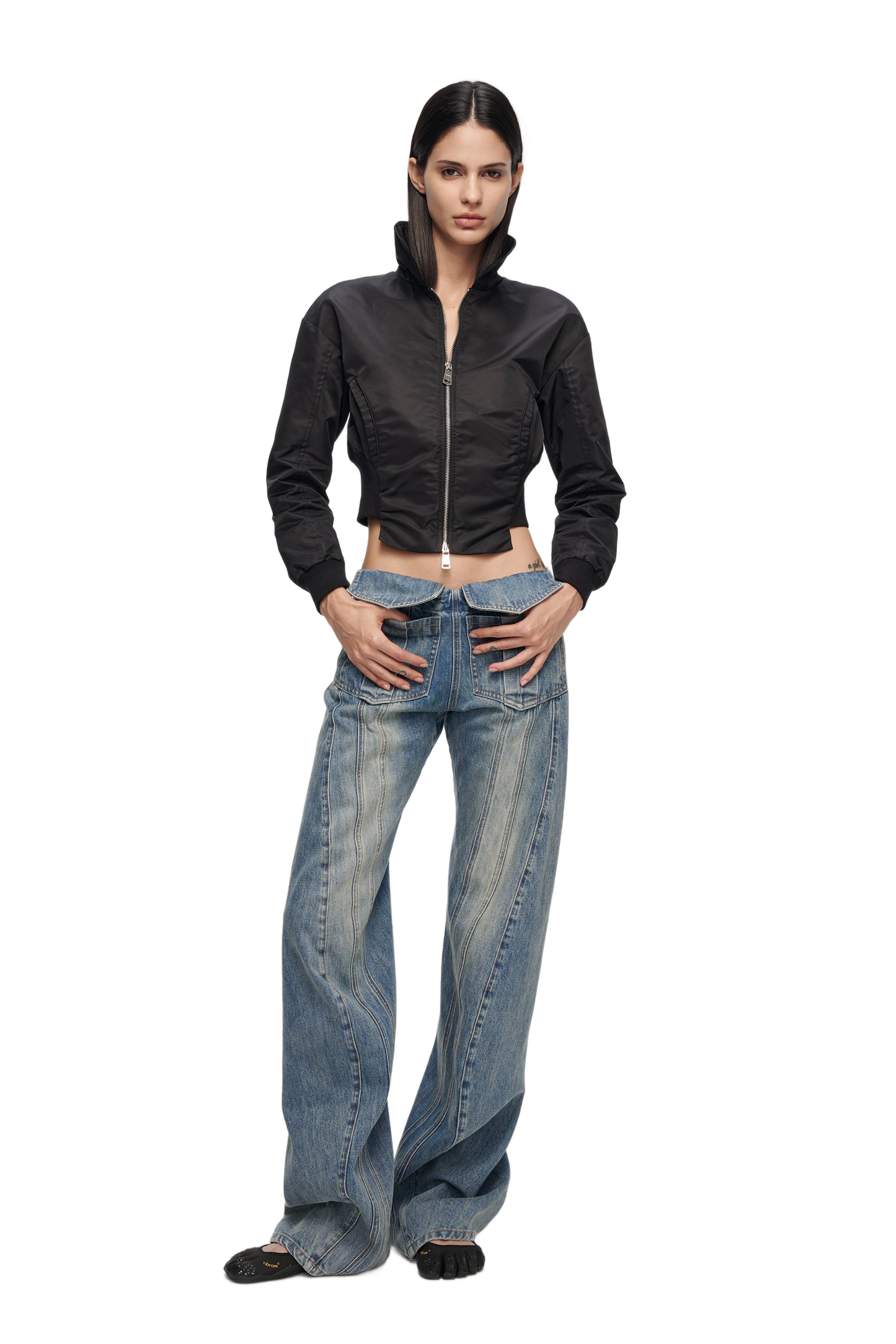 YJ1 WASHED DECONSTRUCTED WIDE-LEG JEANS