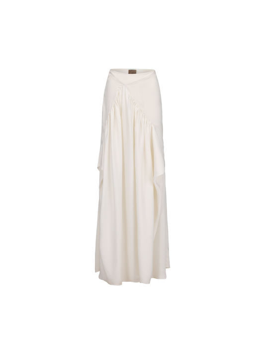ELYWOOD WHITE ASYMMETRIC RUCHED SKIRT