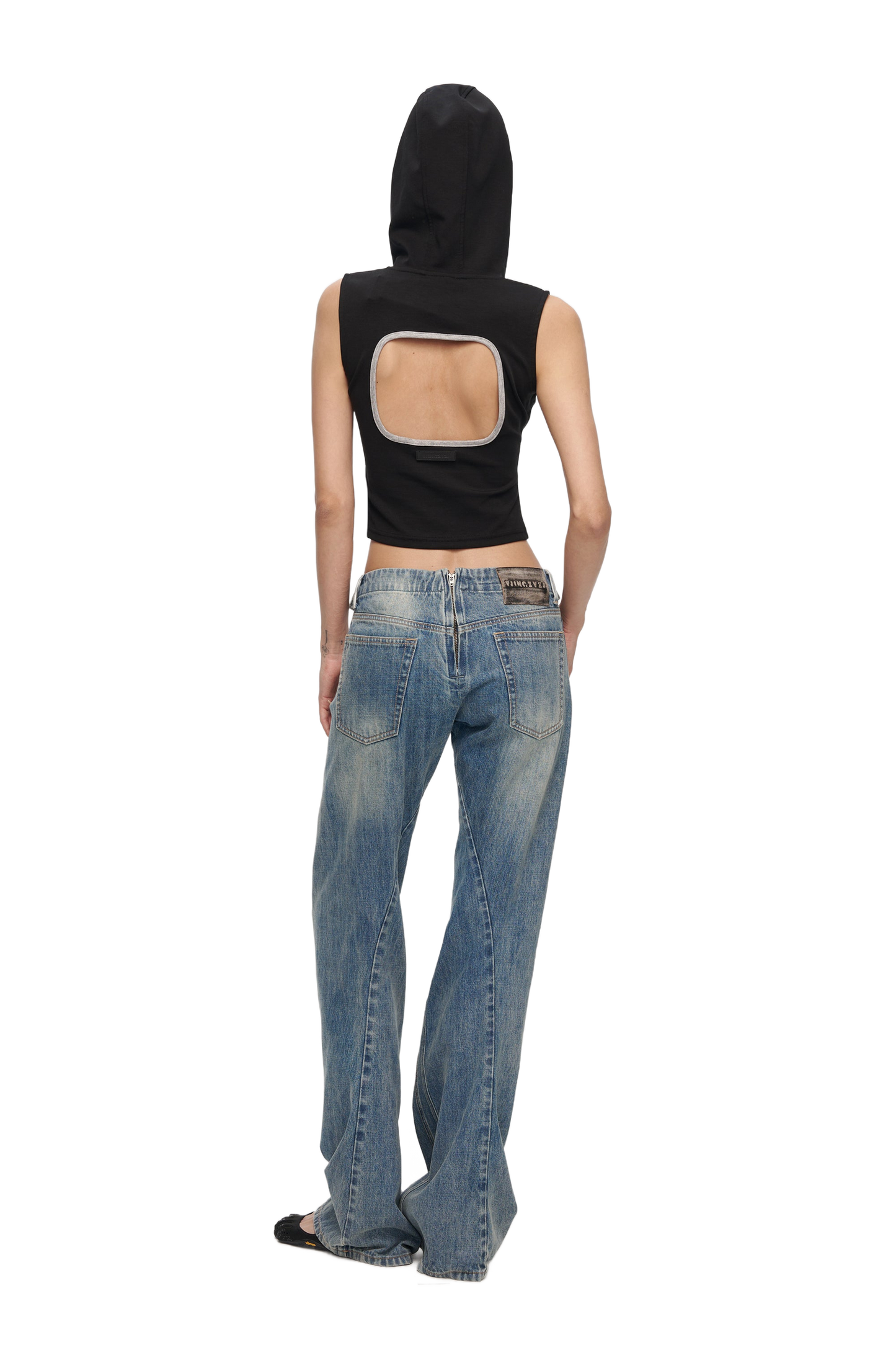 YJ1 WASHED DECONSTRUCTED WIDE-LEG JEANS