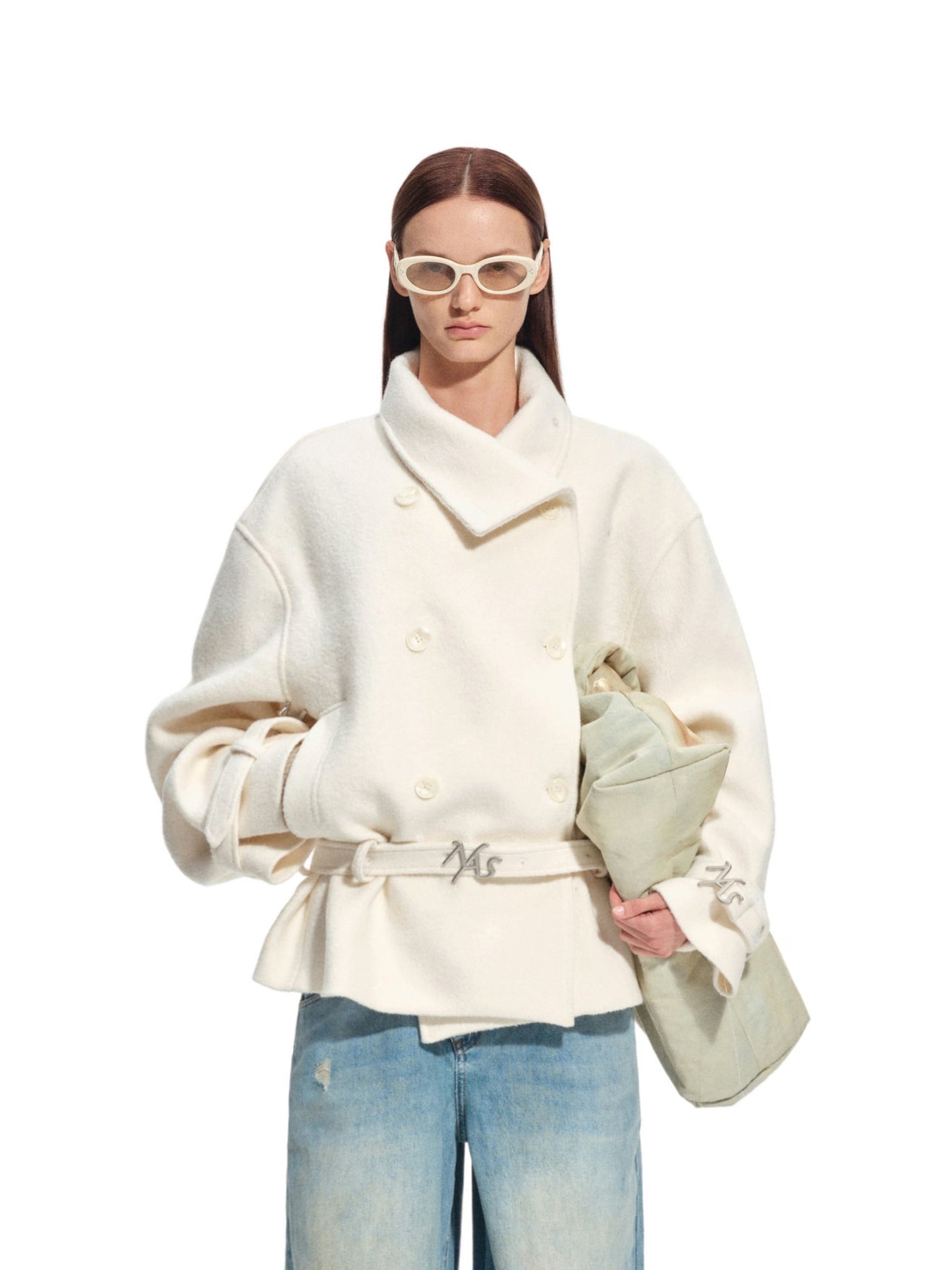 NAWS FROST WHITE LAYERED COLLAR WOOLEN JACKET