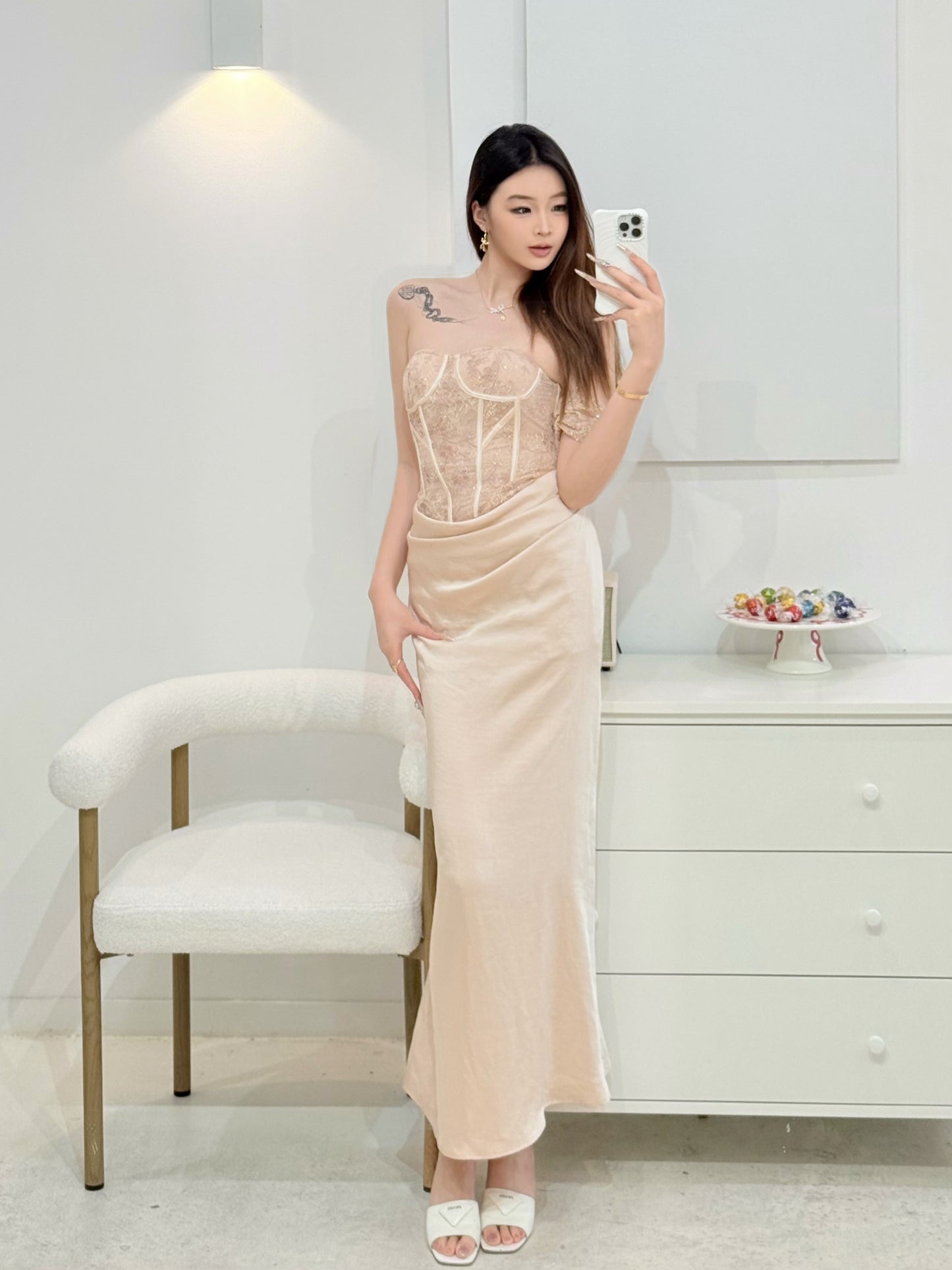 Crow Crew champagne corset lace dress