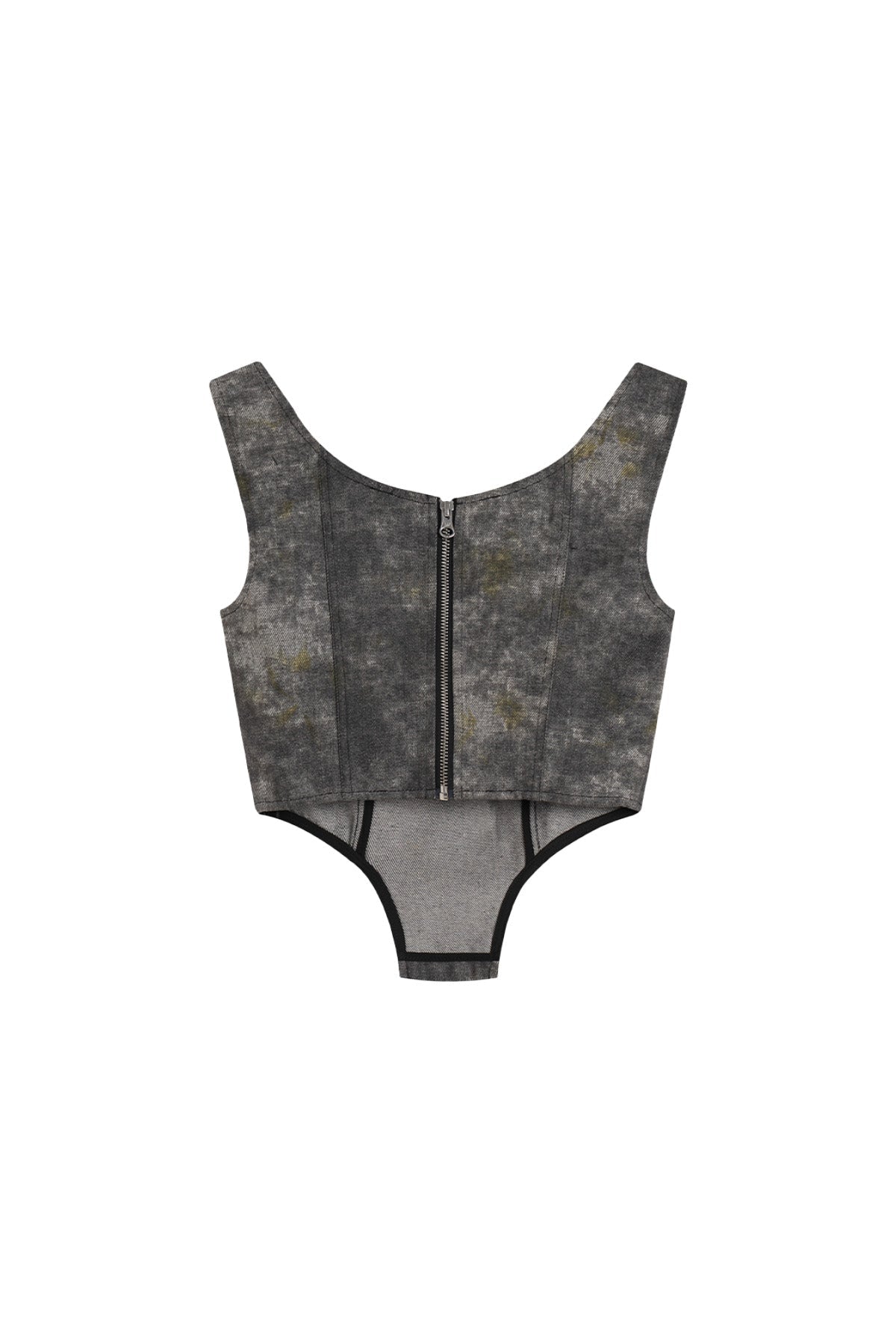 YJ1 DENIM ACID-WASH BUSTIER TOP IN GRAY