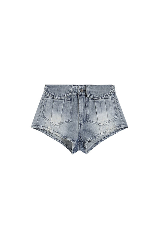 YJ1 WASHED ULTRA MINI DENIM SHORTS IN BLUE