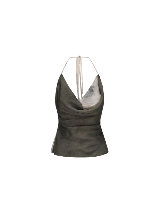 Elywood GREEN DRAPED HALTER STRAP TOP