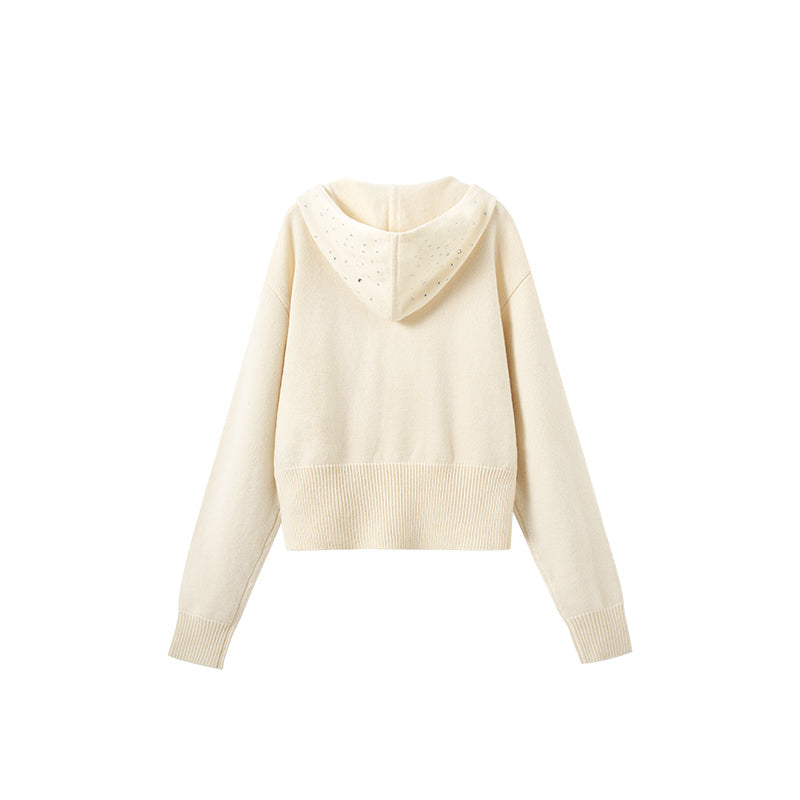 NAWS CLOUD BEIGE GLITTER HOODED KNITWEAR