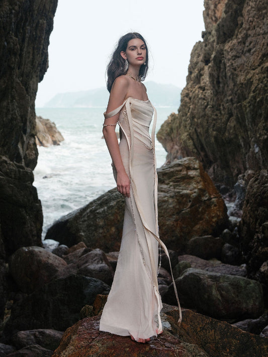 Sheer Luck Pearl Strap Mermaid Dress