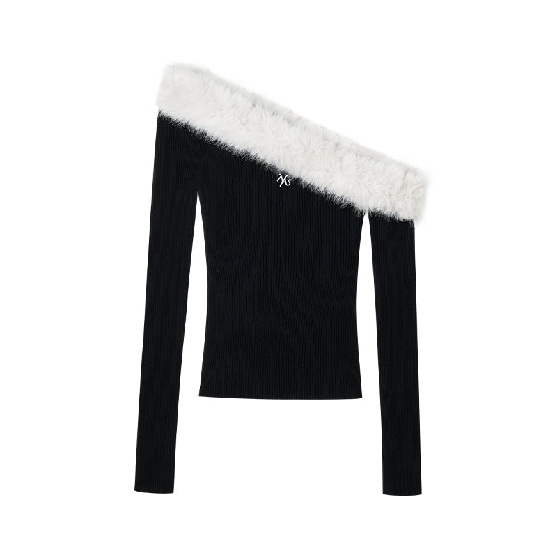 NAWS AMBER WHITE SCULPTURAL COLLAR KNIT SWEATER