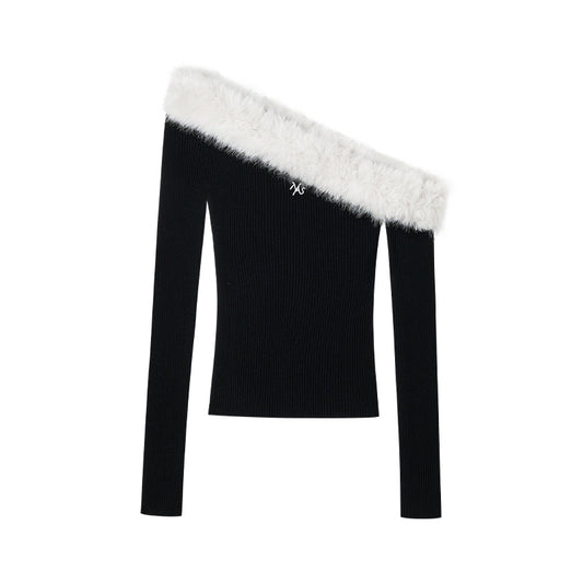 NAWS AMBER WHITE SCULPTURAL COLLAR KNIT SWEATER