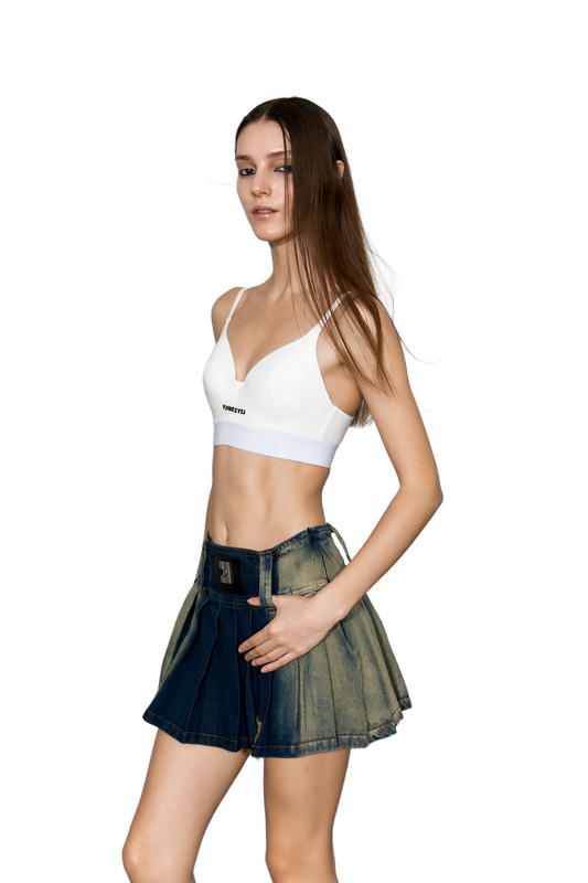 YJ1 GRADIENT PLEATED DENIM MINISKIRT