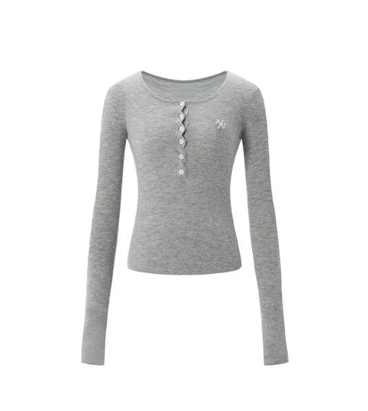 NAWS GRAY TWISTED HENLEY COLLAR KNITWEAR TOP