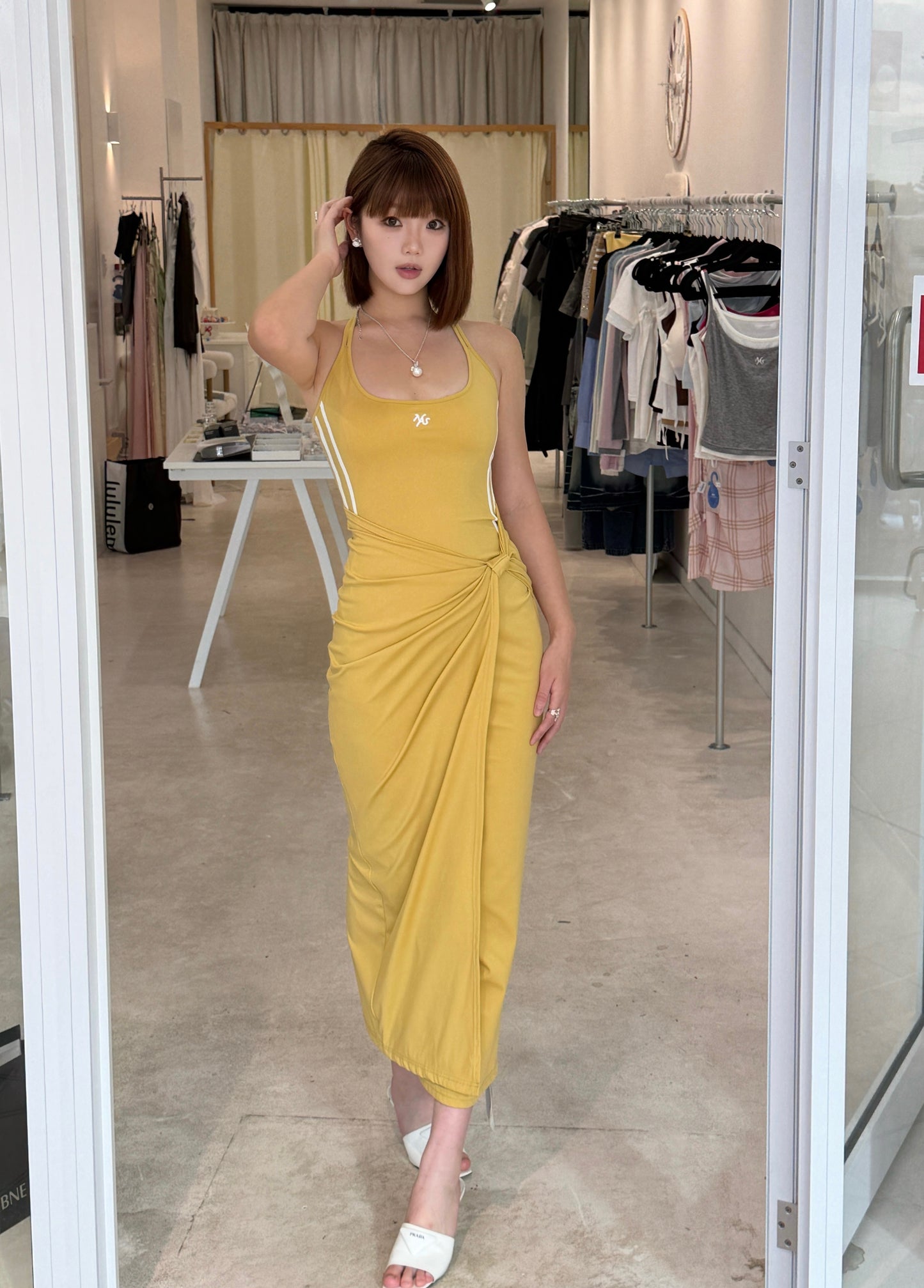 NAWS SKIN TWIST DRESS IN YELLOW