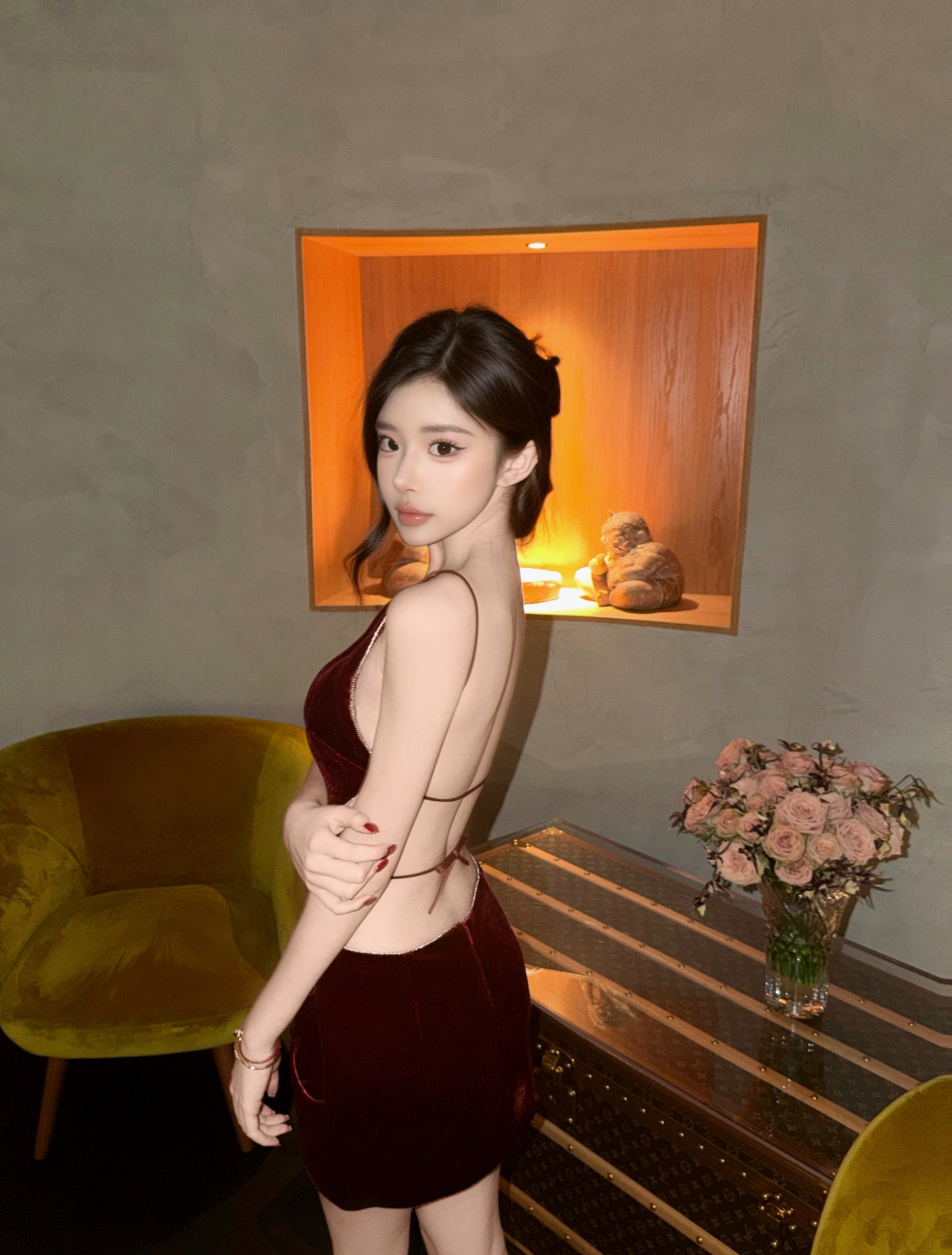 Nana Jacqueline Lucia Velvet Dress (Red)