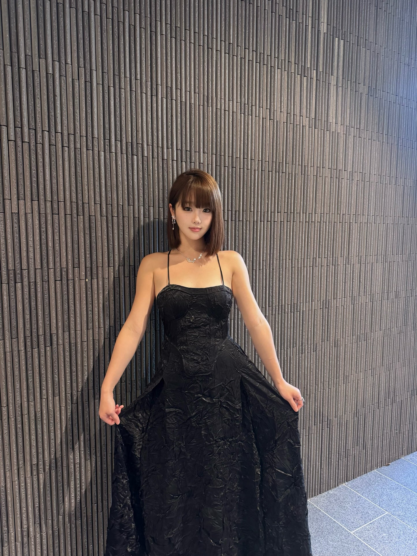 Crow Crew Black wrinkle lace back dress