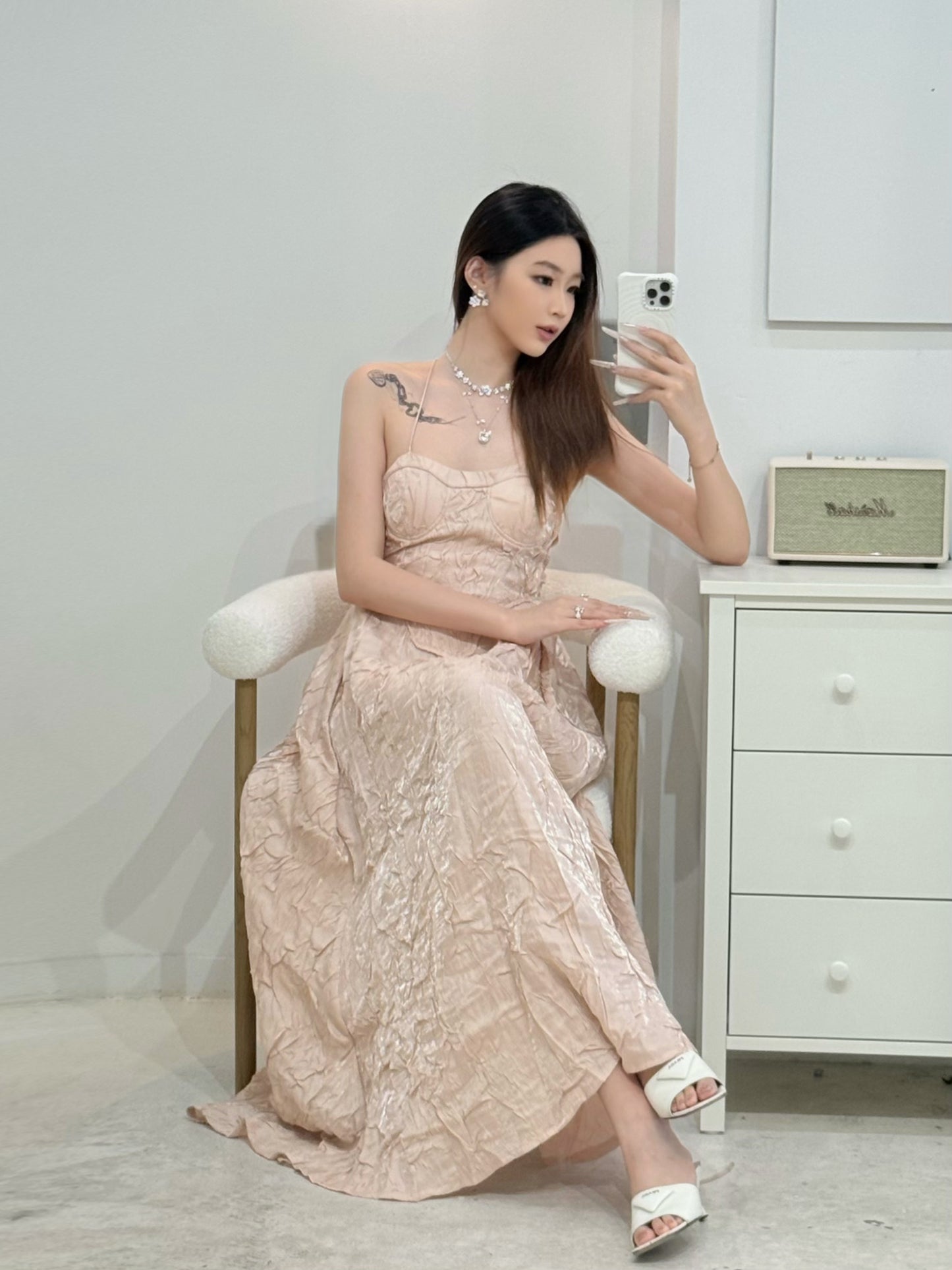 Crow Crew champagne gold wrinkle dress
