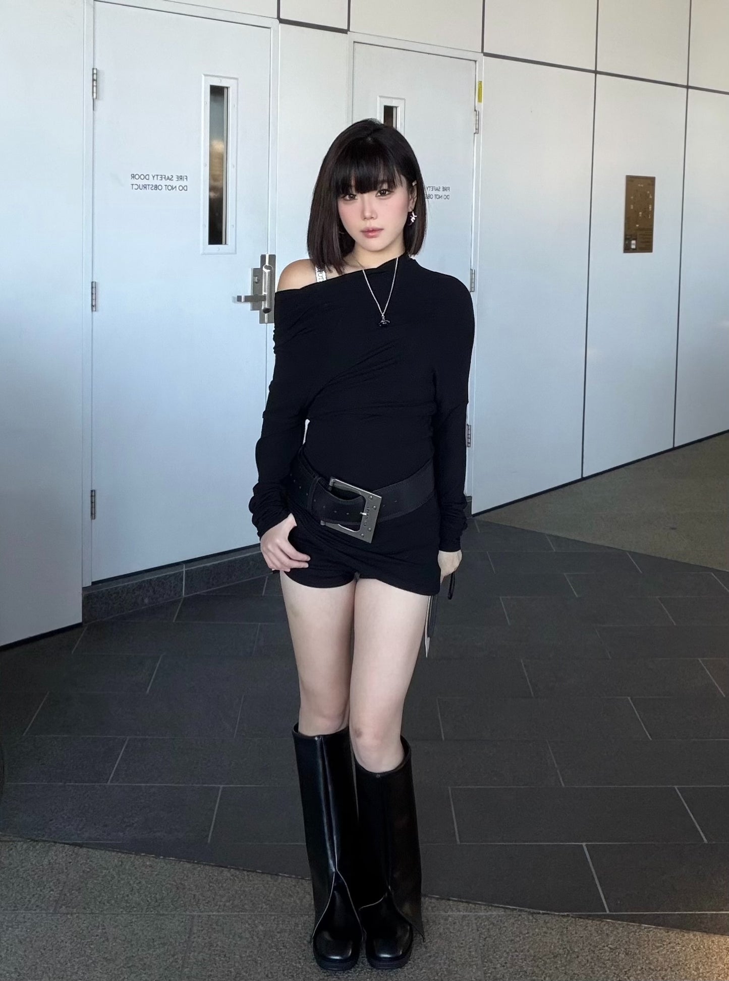 Black leather foldover boots