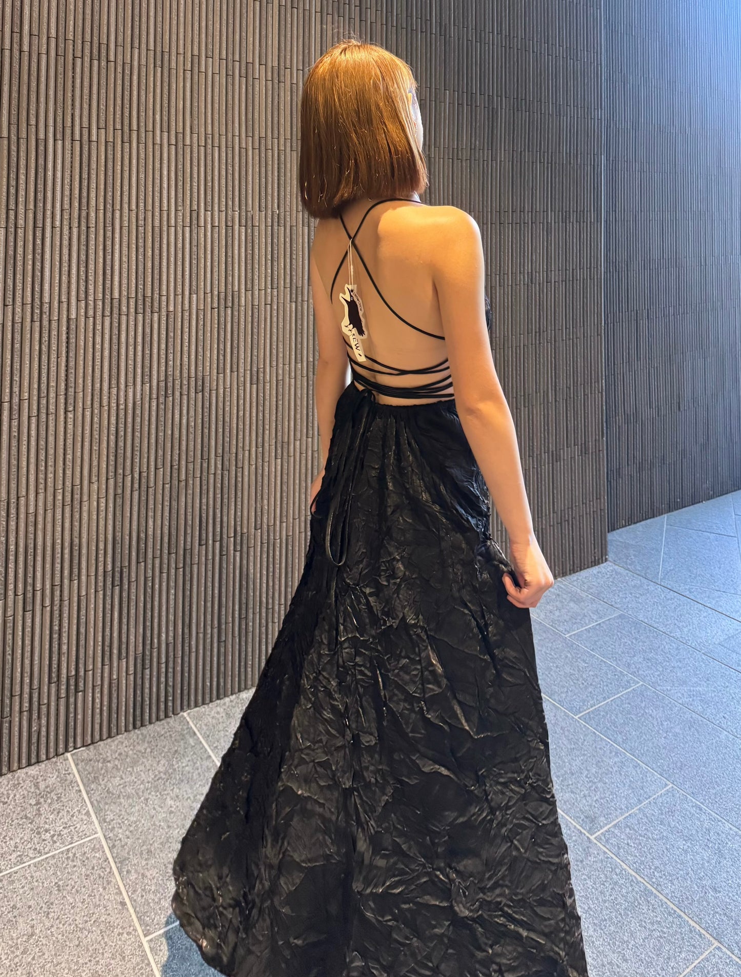 Crow Crew Black wrinkle lace back dress