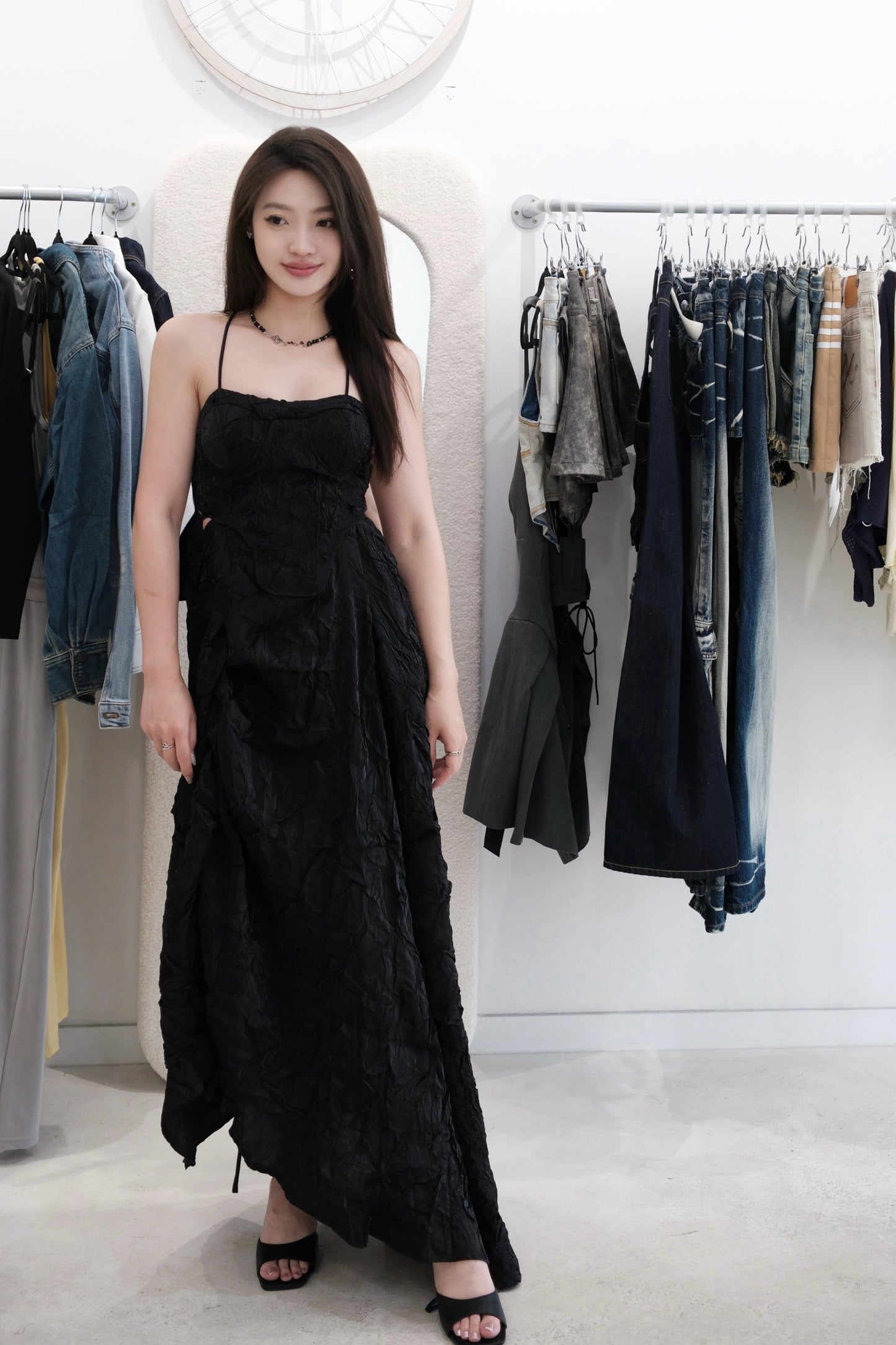 Crow Crew Black wrinkle lace back dress
