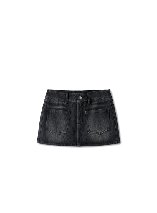 NAWS MIST GREY FLAP POCKET DENIM SKIRT