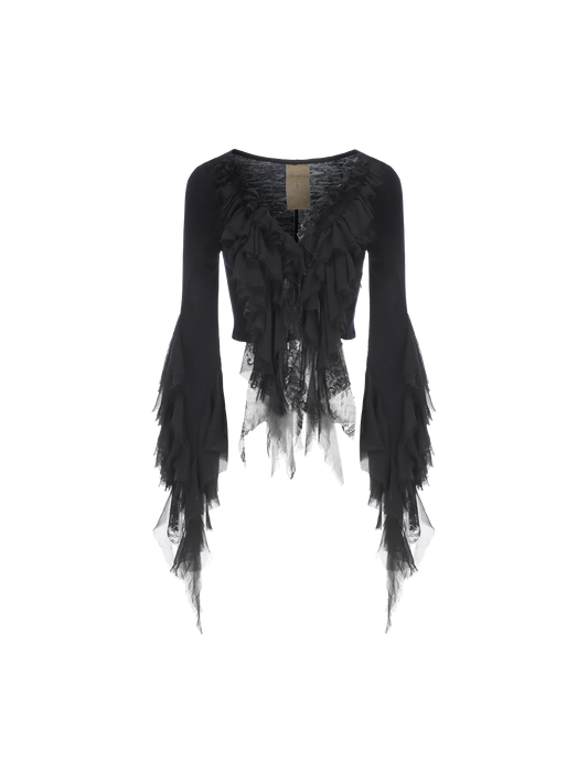 ELYWOOD BLACK WOOL LACE UP BLOUSE