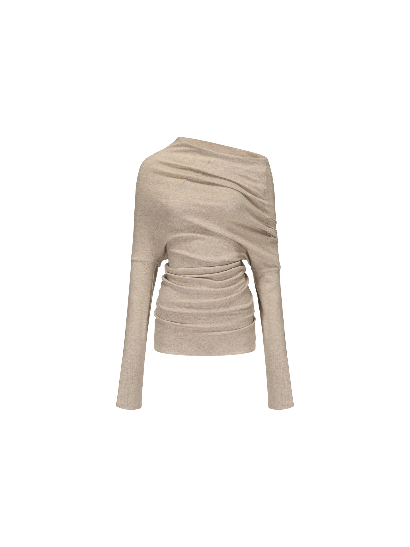 ELYWOOD BEIGE ASYMMETRIC OFF-SHOULDER TOP