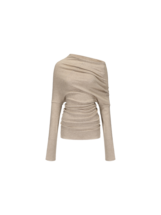 ELYWOOD BEIGE ASYMMETRIC OFF-SHOULDER TOP