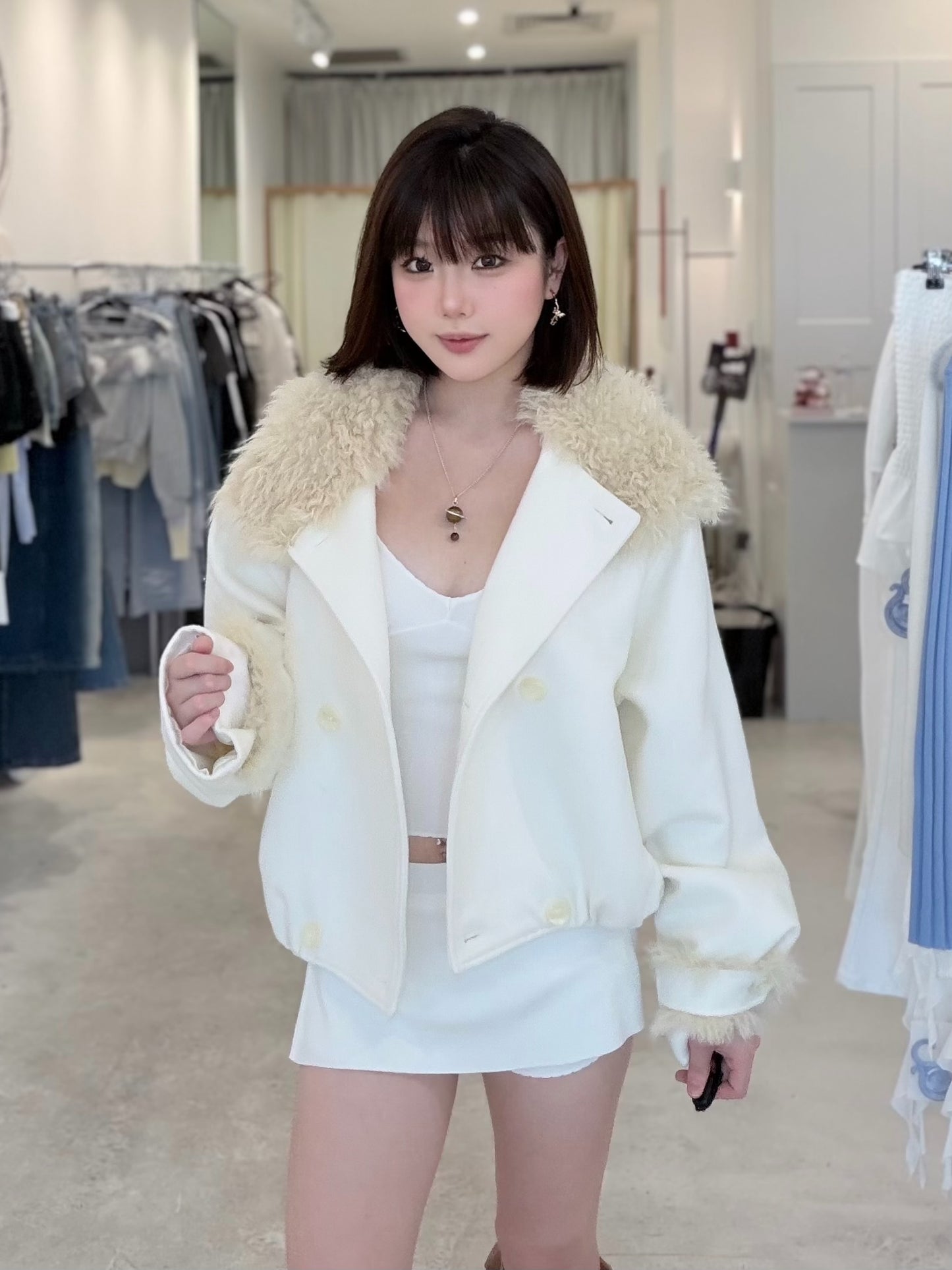 NAWS SNOW MELT WHITE POLAR OVERSIZED WOLLEN COAT