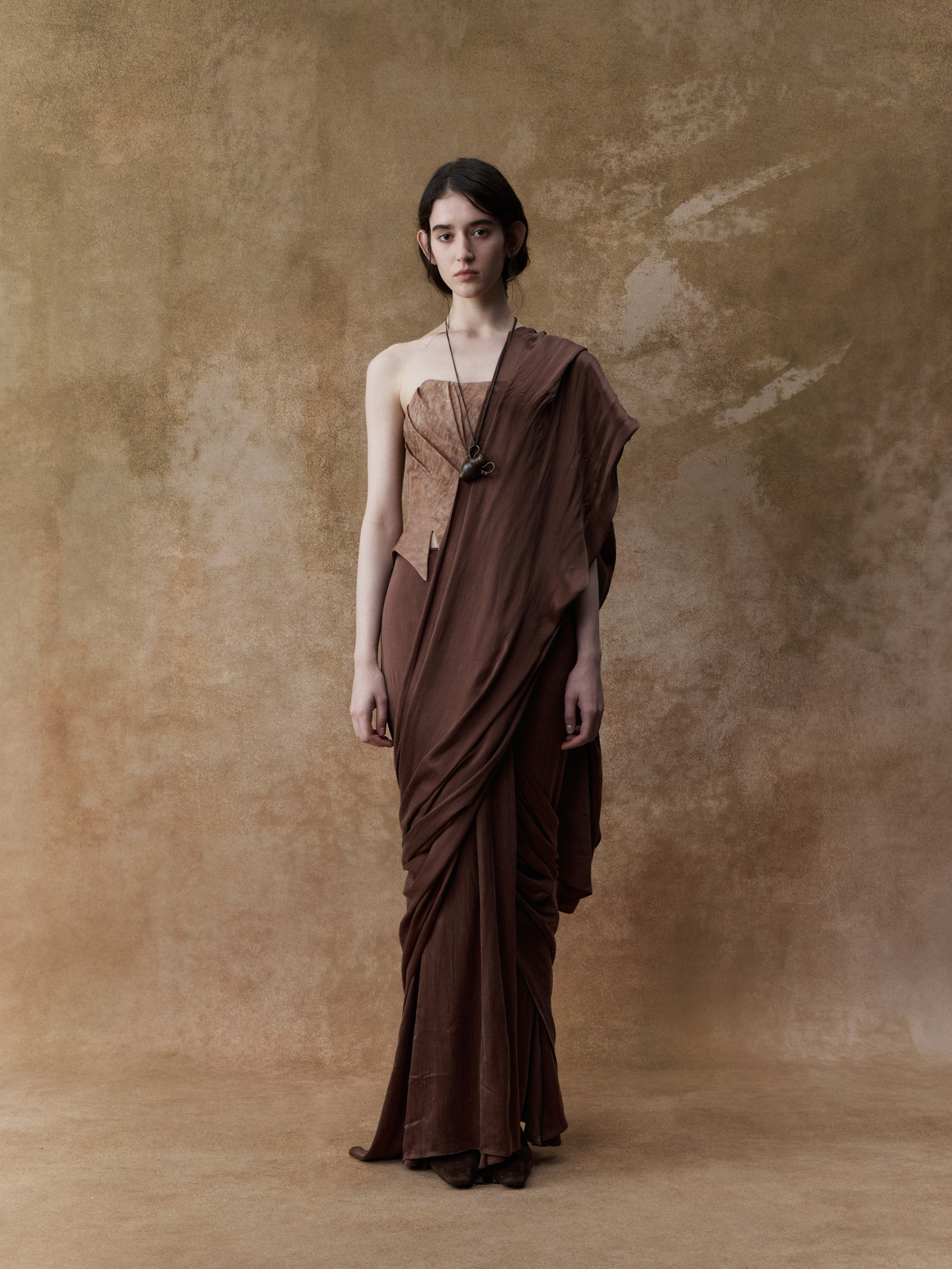 ELYWOOD DARK BROWN WRAP LONG ROBE