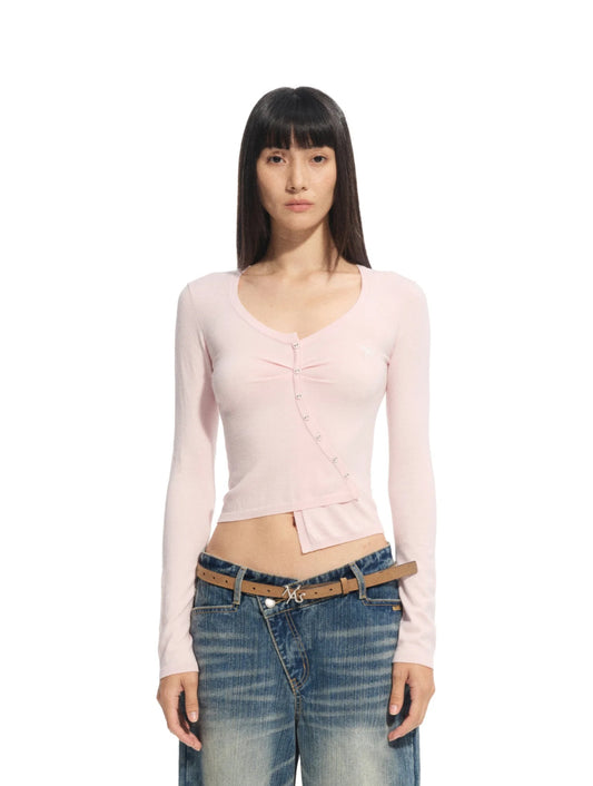 NAWS ROSY PINK BLU ASYMMETRIC FRONT KNIT SWEATER