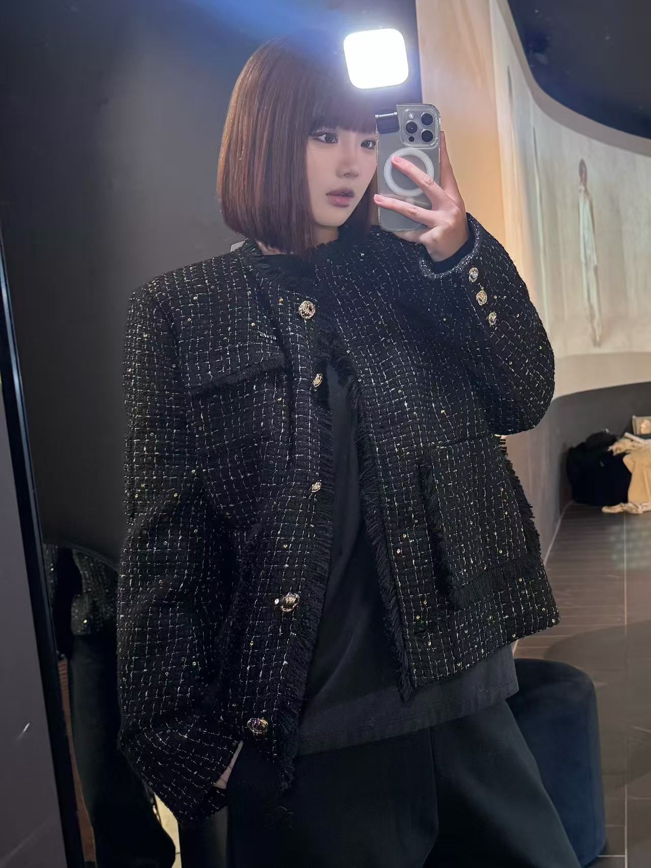 NAWS BLACK SPARKLING TWEED WOOL JACKET