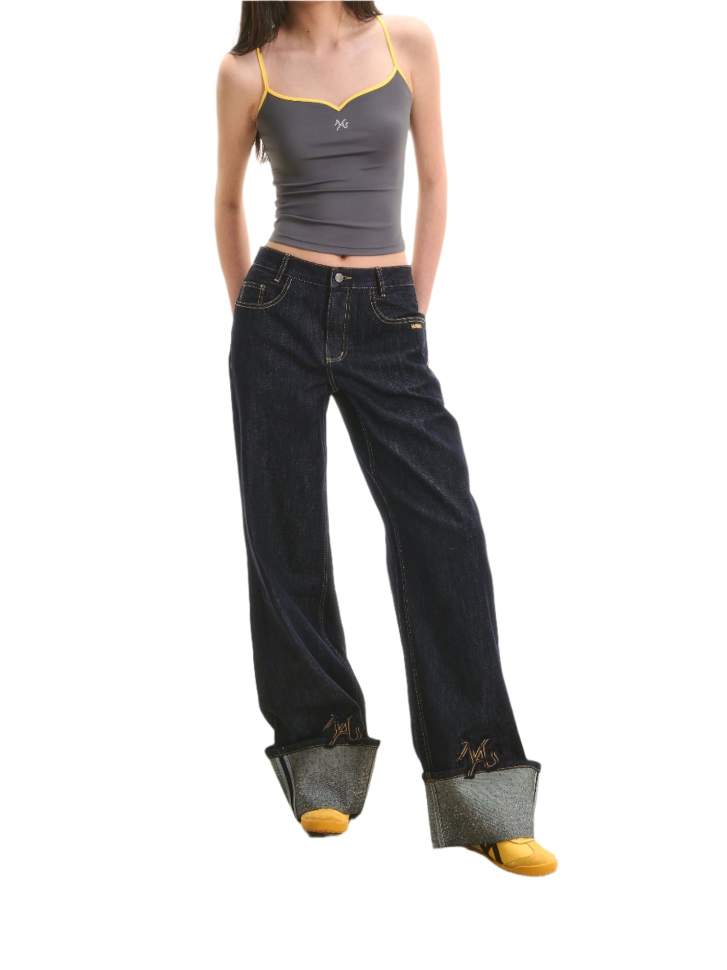 NAWS 9-CARAT DENIM STRAIGHT-LEG PANTS DARK BLUE