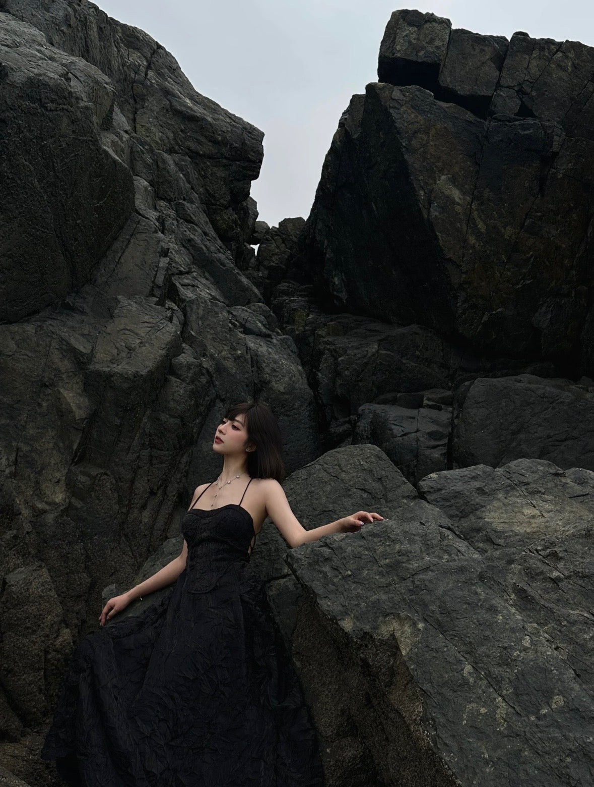 Crow Crew Black wrinkle lace back dress