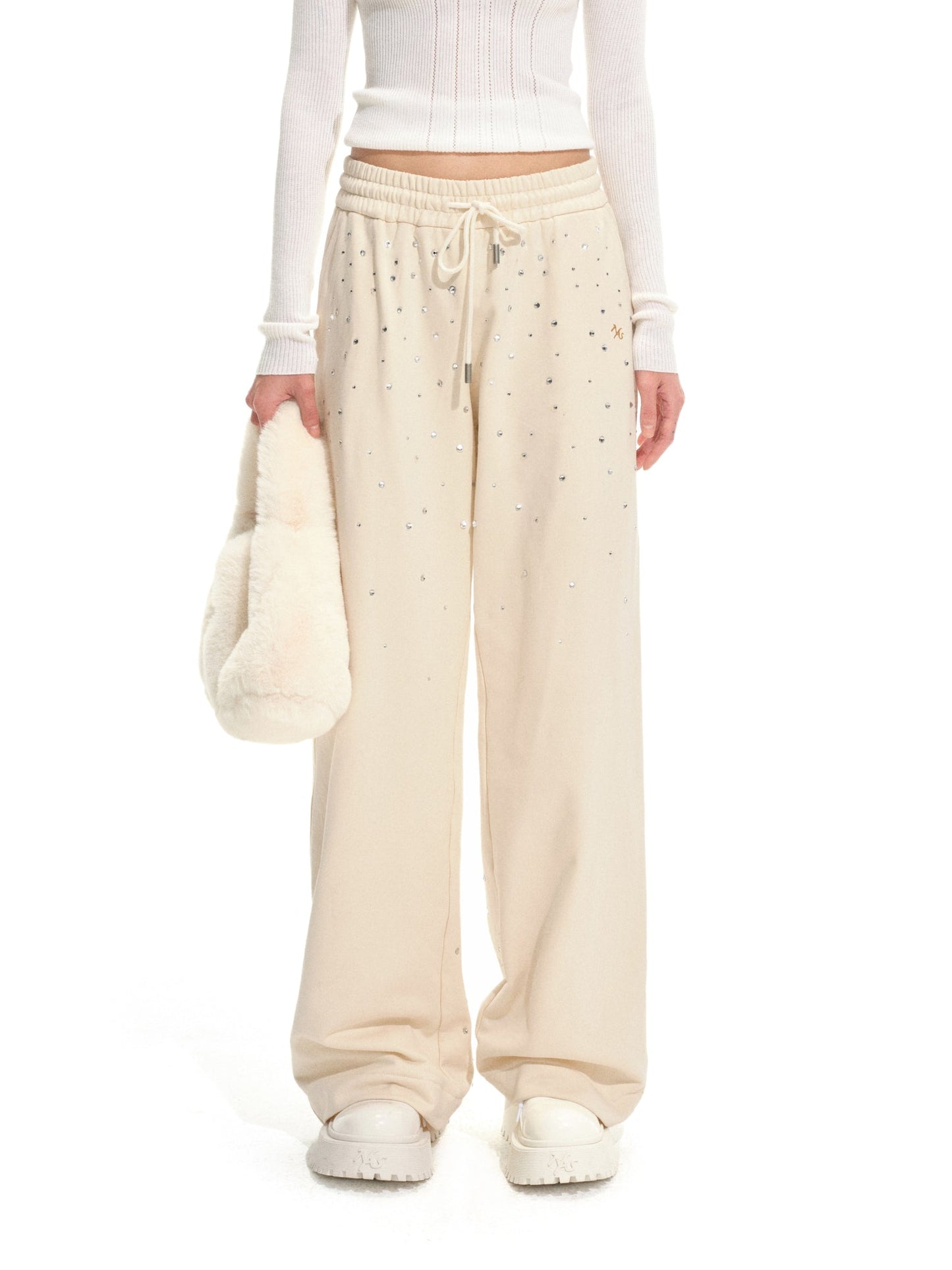 NAWS CLOUD BEIGE GLITTER KNITTED PANTS
