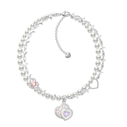 Poem double layer pink heart necklace