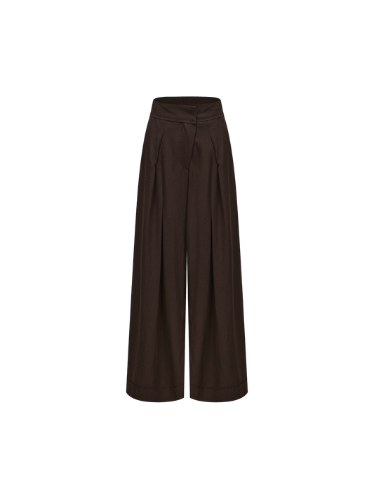 Elywood TAN DIAGONALLY PLEATED TROUSERS