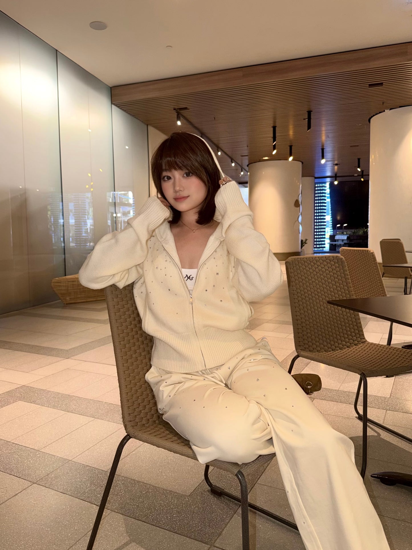 NAWS CLOUD BEIGE GLITTER HOODED KNITWEAR