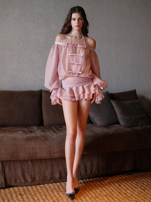 Sheer luck Off-shoulder Bubble Sleeve Puff Dress