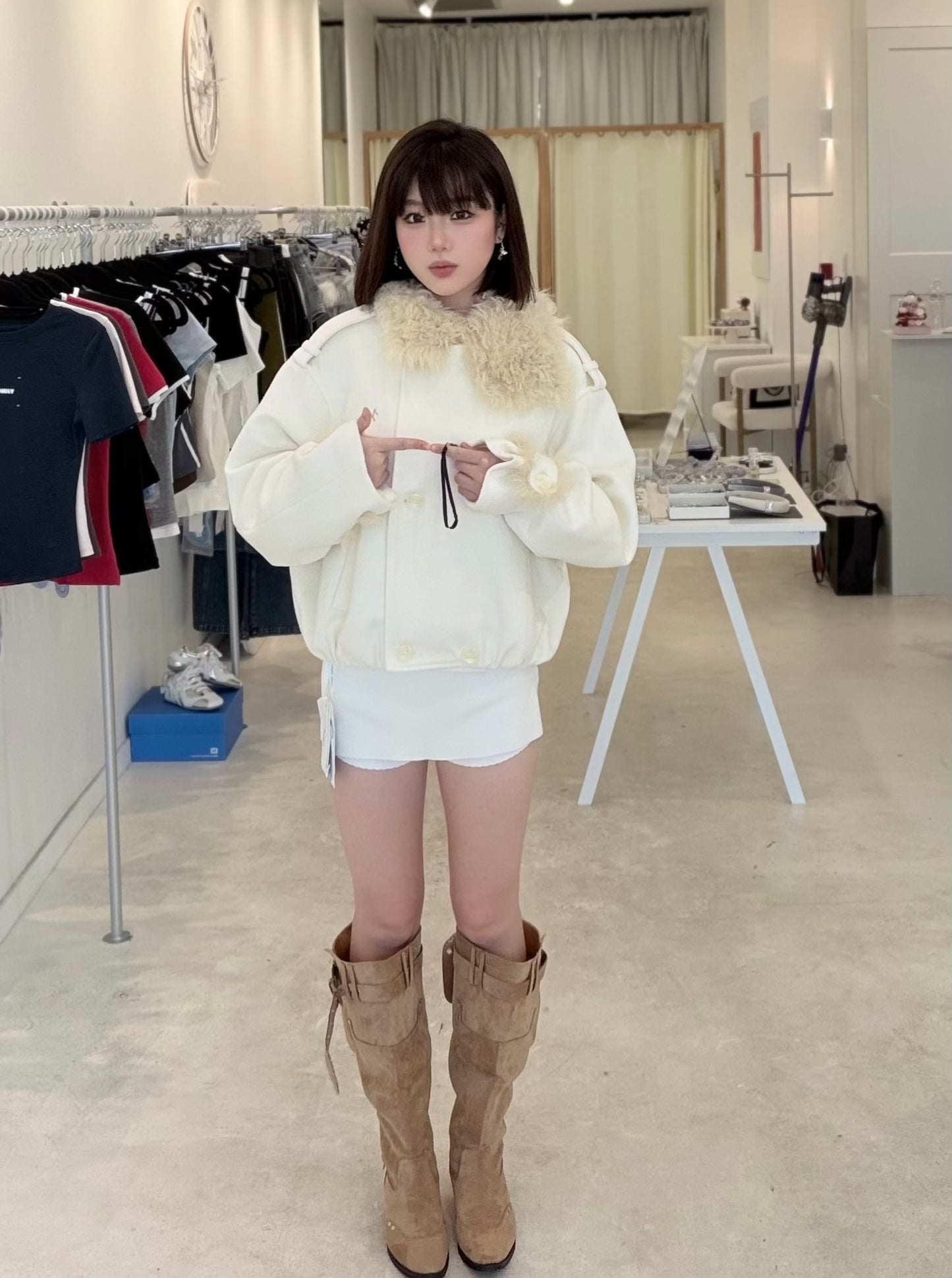 NAWS SNOW MELT WHITE POLAR OVERSIZED WOLLEN COAT