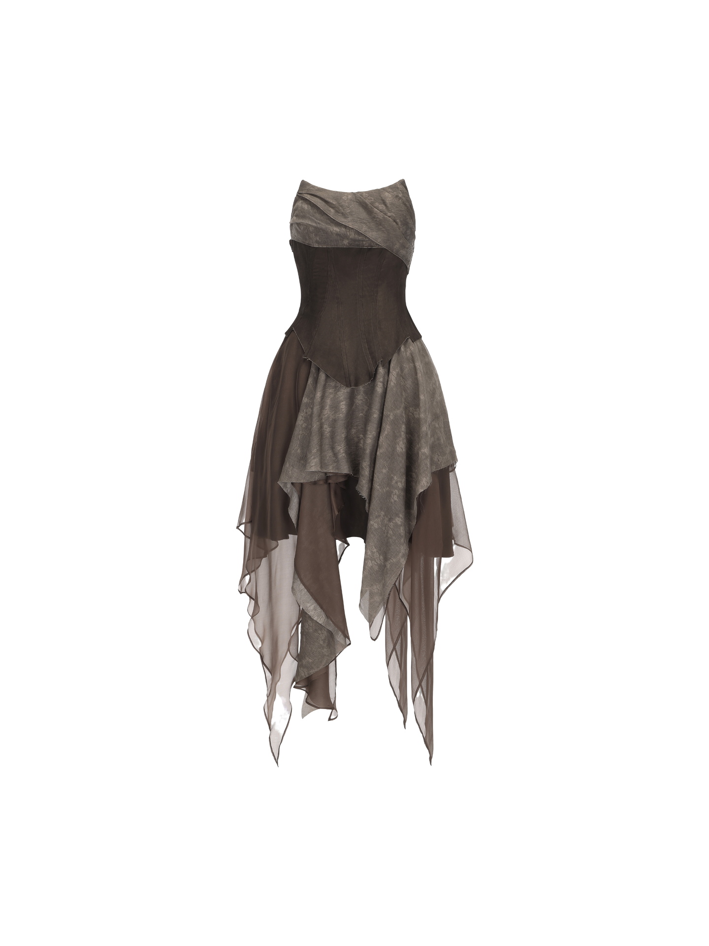 ELYWOOD DARK BROWN JACQUARD PLEATED TUBE DRESS
