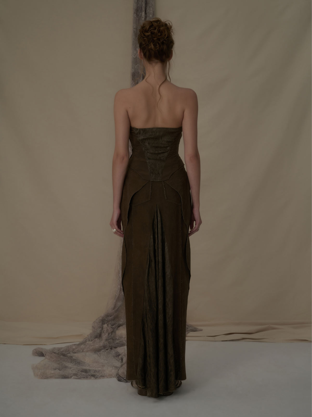 Elywood BROWN BLENDED PATCHWORK STRAIGHT MID-LENGTH SKIRT