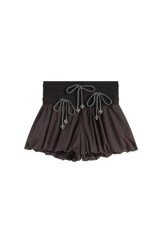 YJ1 HIGH-WAISTED BOW PANTSKIRT IN TAUPE GRAY
