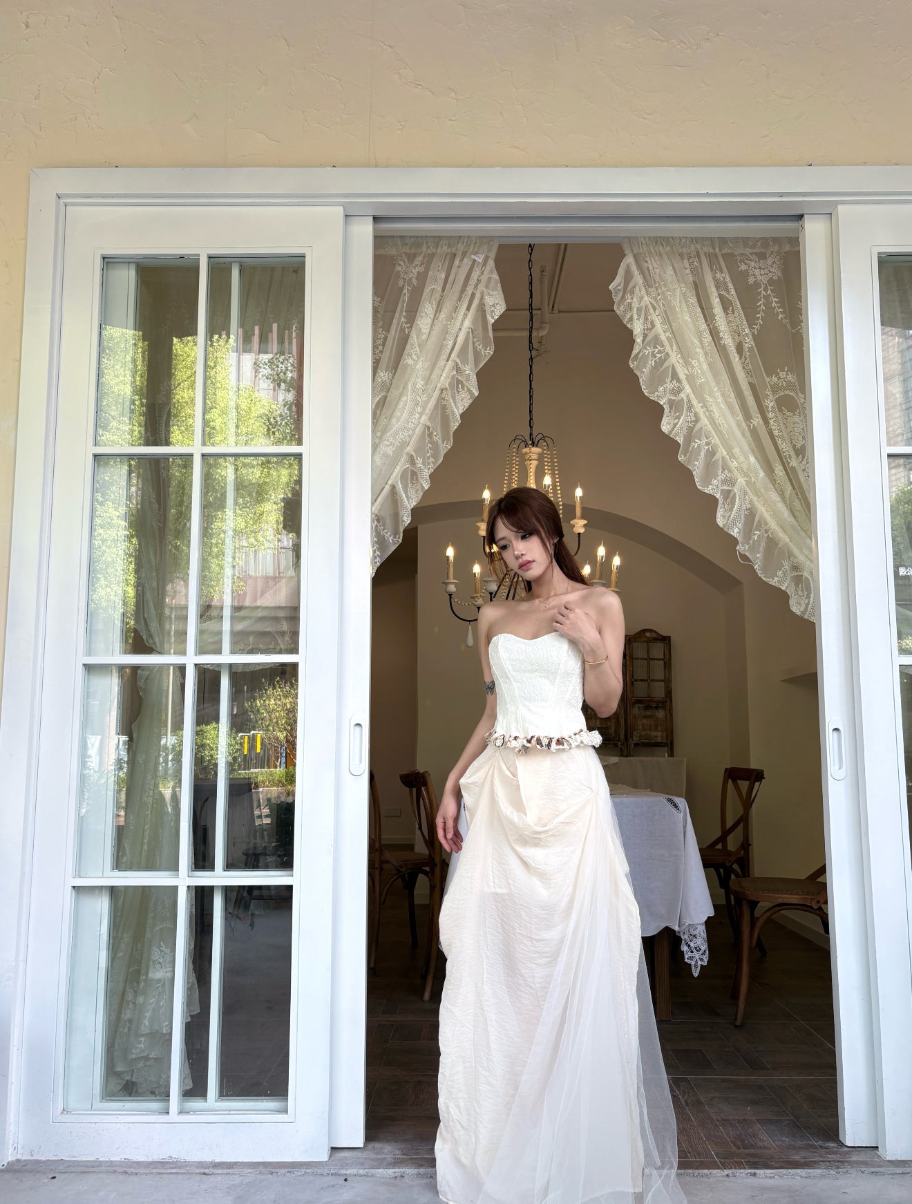 Crow Crew white corset drape dress