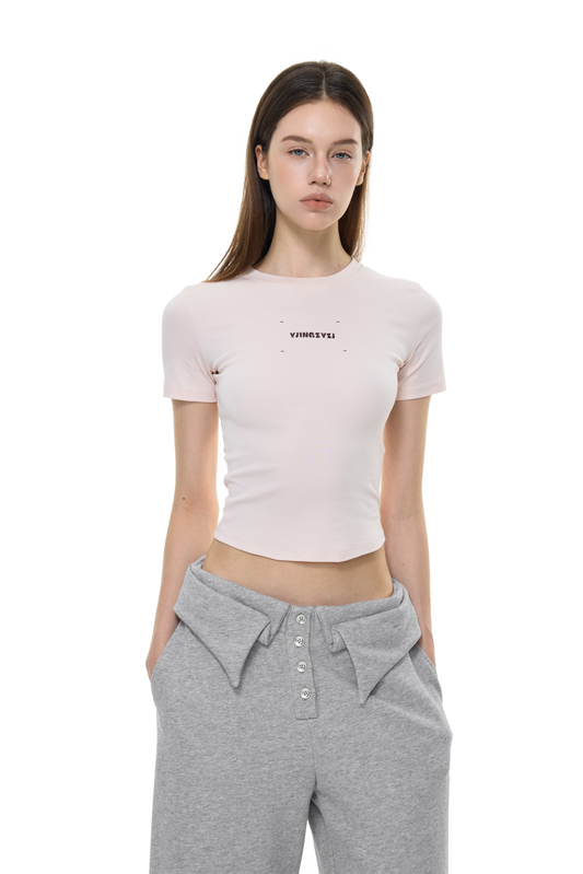 YJ1 LETTERS PRINT BABY TEE IN PINK