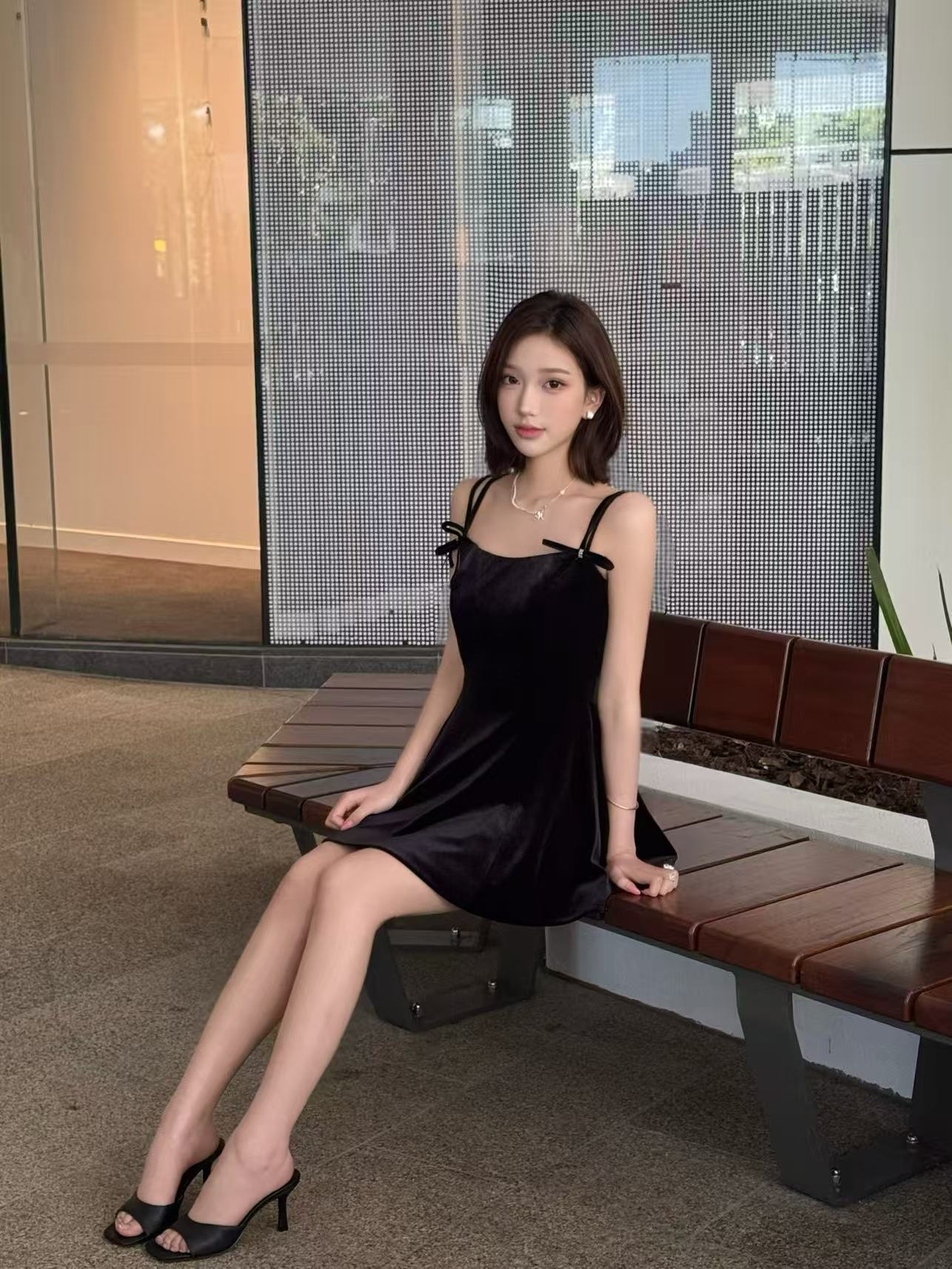 Nana Jacqueline Chantal Bow Velvet Mini Dress