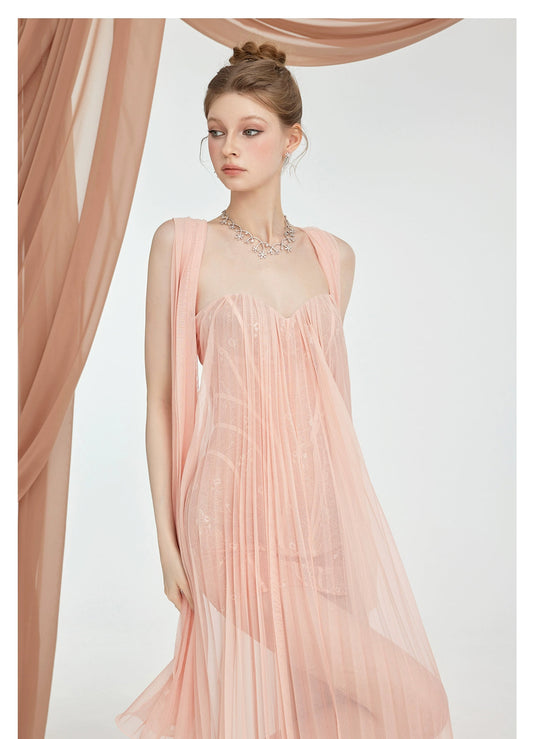 Sheer Luck Thea Strapless Mesh Backless Dress Pink