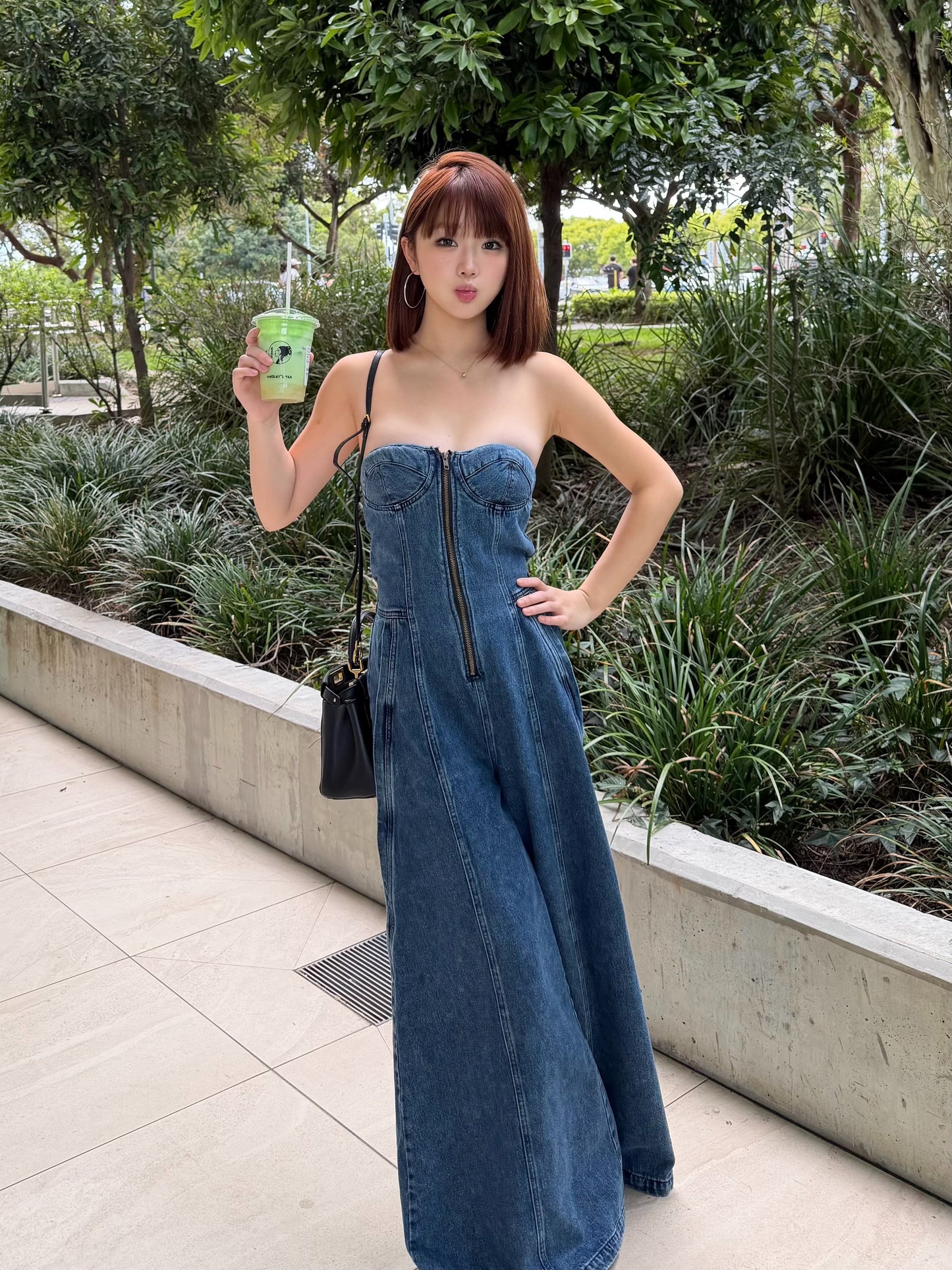 YJ1 STRAPLESS DENIM JUMPSUIT
