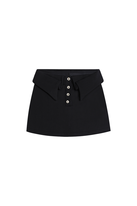 YJ1 FOLD-OVER WAIST BUTTON MINI SKIRT IN BLACK