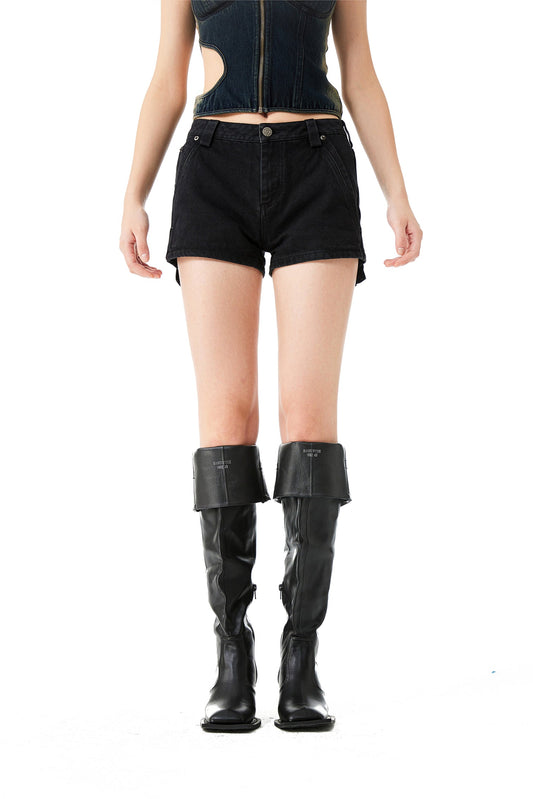 YJ1 BLACK DENIM SHORTS