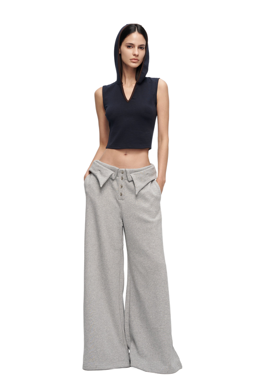YJ1 DOUBLE-LAYER COLLAR WIDE-LEG PANTS IN GRAY