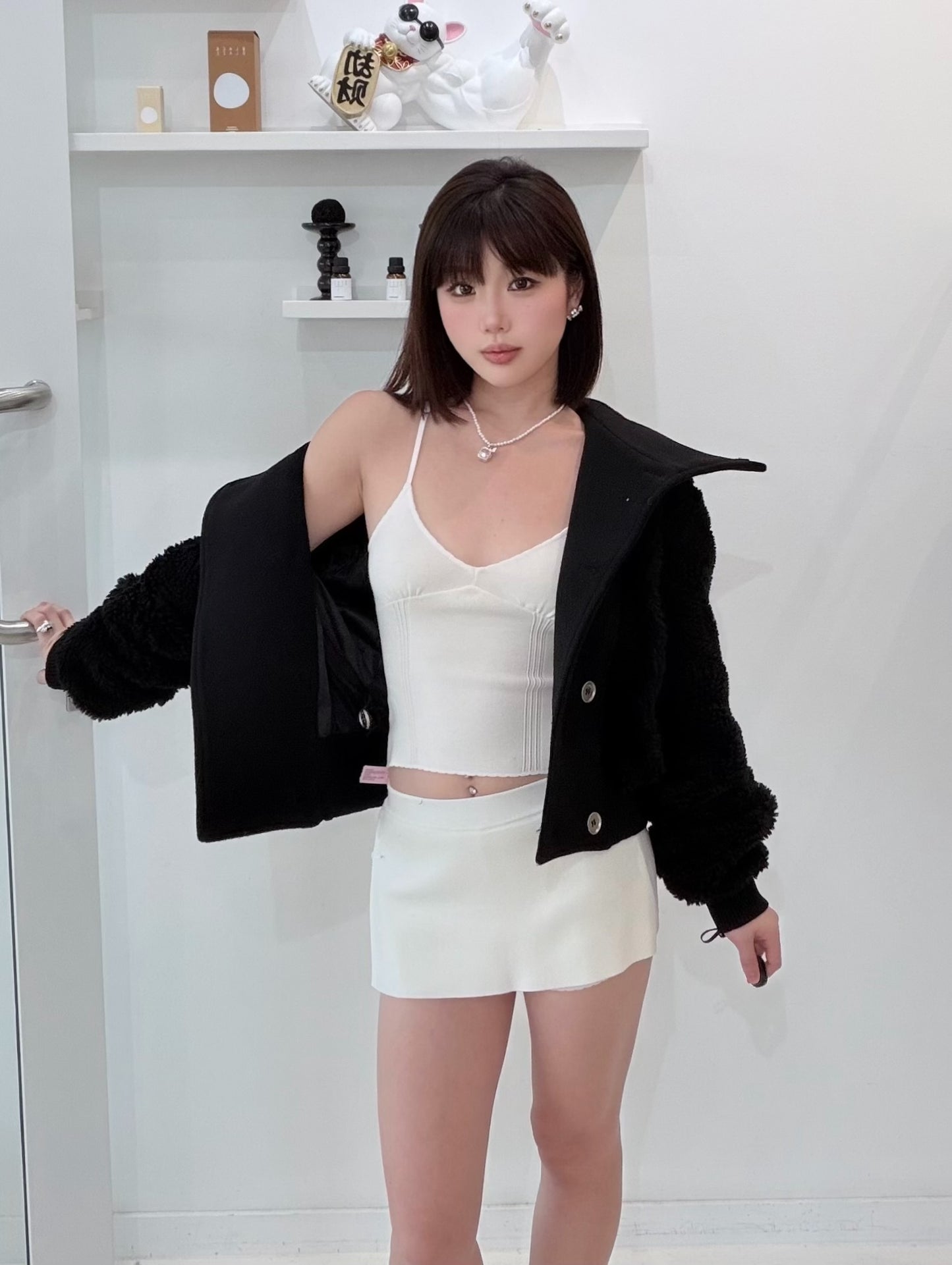 YJ1 HIGH NECK TEDDY WOOL FLEECE CROPPED JACKET